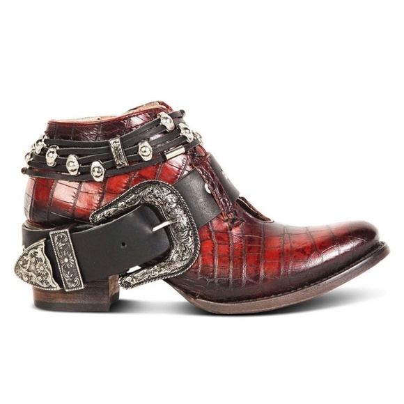 freebird Shoes - Freebird by Steven Saloon Red Croco Leather Western Ankle Booties boots shoes 7
